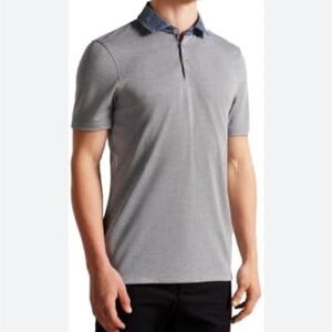 TED BAKER LONDON Men’s Gray Contrast Collar Resort Luxury Polo SZ SM Golf EUC